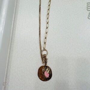 Gold Chain Necklace with vintage pink  pendant add  on